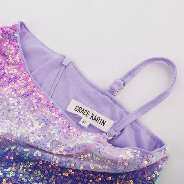 imageGRACE KARIN Girls Sequin Dress One Shoulder Birthday Party Prom Dresses 614YMulticolor Purple