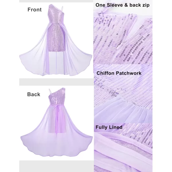 imageGRACE KARIN Girls Sequin Dress One Shoulder Birthday Party Prom Dresses 614YPurple