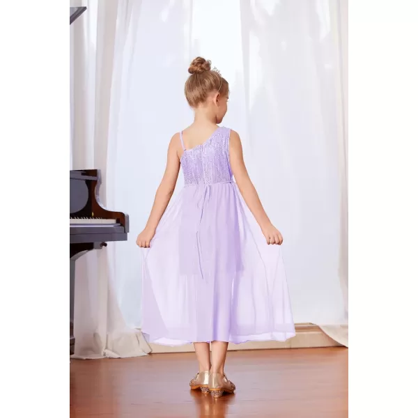 imageGRACE KARIN Girls Sequin Dress One Shoulder Birthday Party Prom Dresses 614YPurple