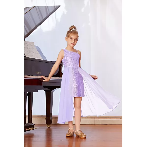 imageGRACE KARIN Girls Sequin Dress One Shoulder Birthday Party Prom Dresses 614YPurple