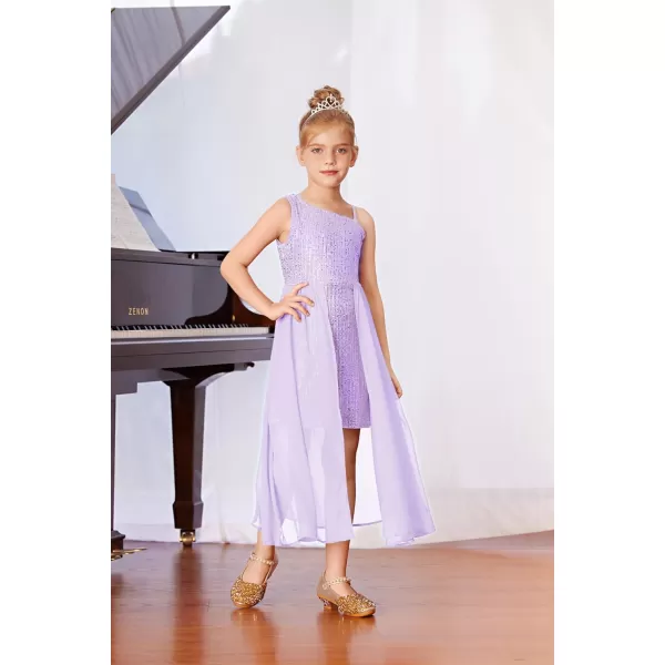imageGRACE KARIN Girls Sequin Dress One Shoulder Birthday Party Prom Dresses 614YPurple