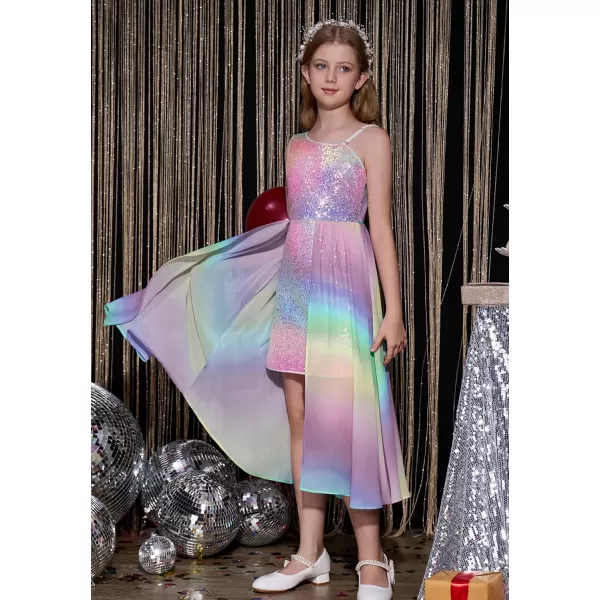 imageGRACE KARIN Girls Sequin Dress One Shoulder Birthday Party Prom Dresses 614YRainbow Color