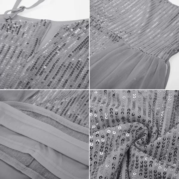 imageGRACE KARIN Girls Sequin Dress One Shoulder Birthday Party Prom Dresses 614YSilver Gray