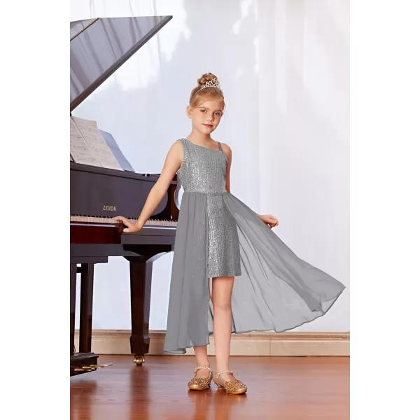 imageGRACE KARIN Girls Sequin Dress One Shoulder Birthday Party Prom Dresses 614YSilver Gray