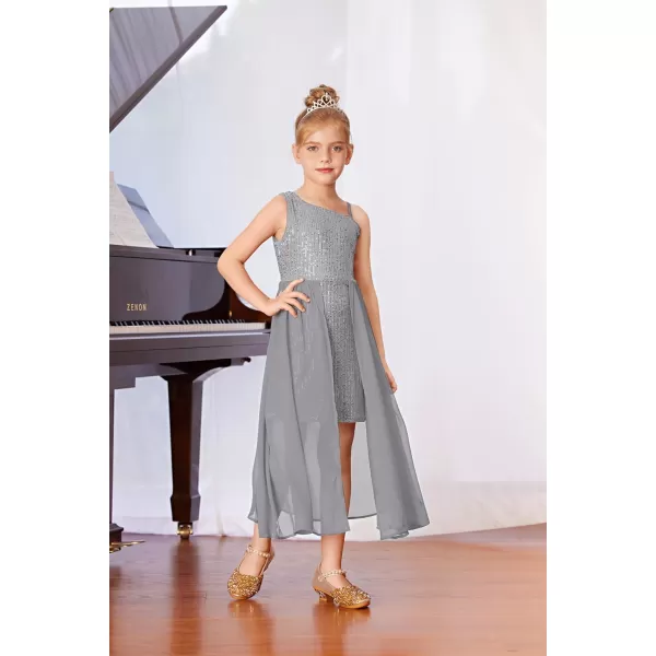 imageGRACE KARIN Girls Sequin Dress One Shoulder Birthday Party Prom Dresses 614YSilver Gray