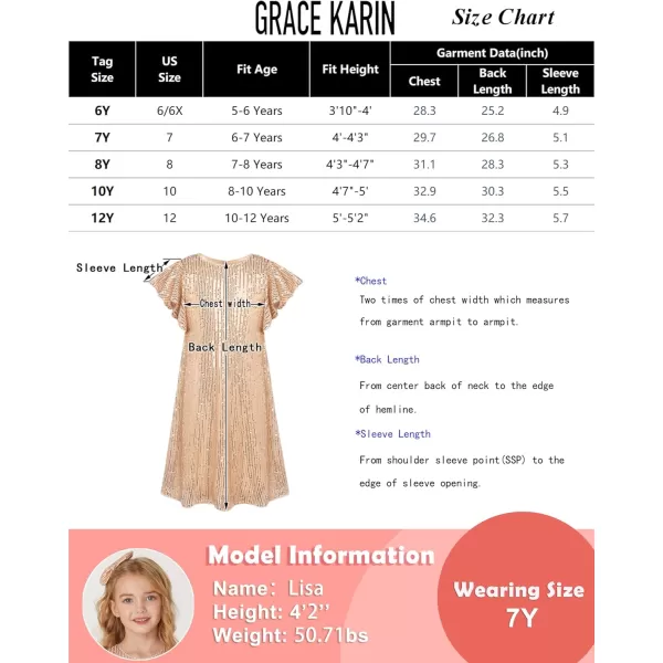 imageGRACE KARIN Girls Sequin Dress Short Flutter Sleeve Flare Silhouette Midi Dress with Hairbow 512YBlack