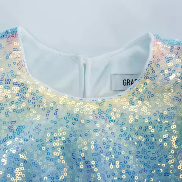 imageGRACE KARIN Girls Sequin Dress Short Flutter Sleeve Flare Silhouette Midi Dress with Hairbow 512YMulticolored