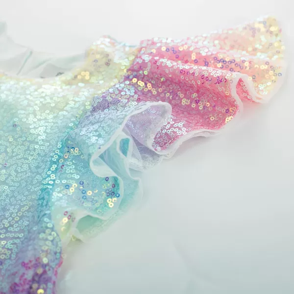 imageGRACE KARIN Girls Sequin Dress Short Flutter Sleeve Flare Silhouette Midi Dress with Hairbow 512YMulticolored