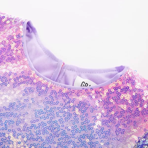 imageGRACE KARIN Girls Sequin Dress Short Flutter Sleeve Flare Silhouette Midi Dress with Hairbow 512YPurple Rainbow
