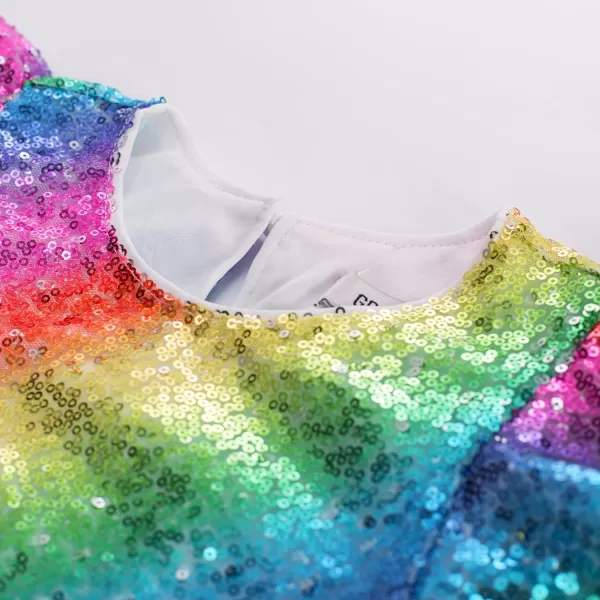 imageGRACE KARIN Girls Sequin Dress Short Flutter Sleeve Flare Silhouette Midi Dress with Hairbow 512YRainbow