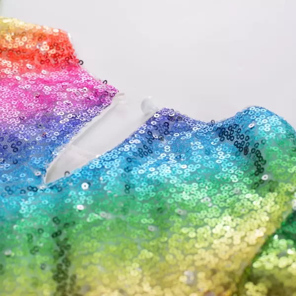 imageGRACE KARIN Girls Sequin Dress Short Flutter Sleeve Flare Silhouette Midi Dress with Hairbow 512YRainbow