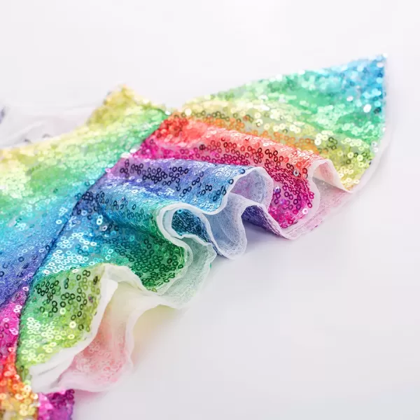 imageGRACE KARIN Girls Sequin Dress Short Flutter Sleeve Flare Silhouette Midi Dress with Hairbow 512YRainbow