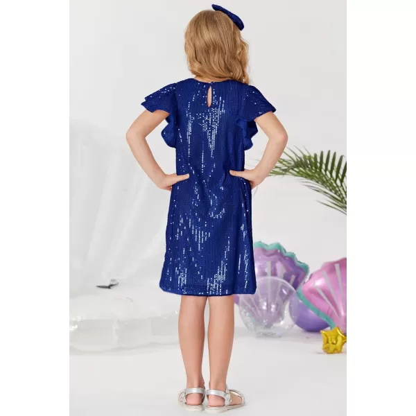 imageGRACE KARIN Girls Sequin Dress Short Flutter Sleeve Flare Silhouette Midi Dress with Hairbow 512YRoyal Blue