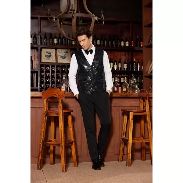 imageGRACE KARIN Mens Sequin Vest Slim Fit Shiny Dress Waistcoat Bowtie Set for Wedding Prom PartyBlack