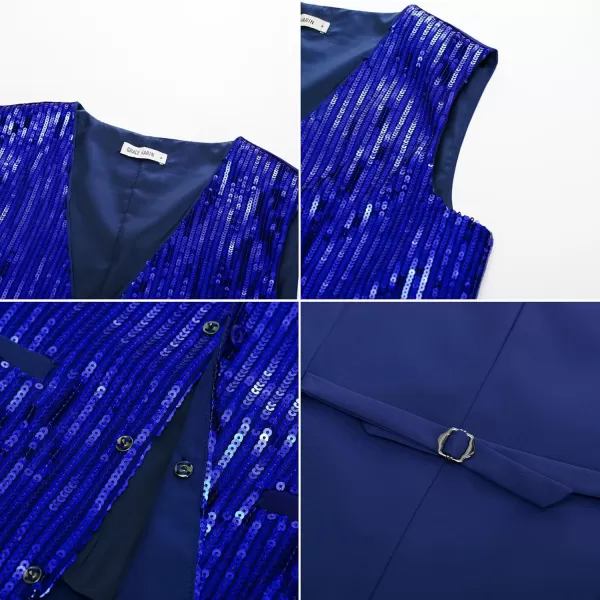 imageGRACE KARIN Mens Sequin Vest Slim Fit Shiny Dress Waistcoat Bowtie Set for Wedding Prom PartyBlue