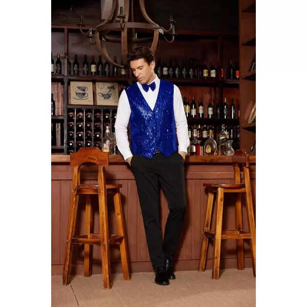 imageGRACE KARIN Mens Sequin Vest Slim Fit Shiny Dress Waistcoat Bowtie Set for Wedding Prom PartyBlue