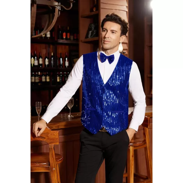 imageGRACE KARIN Mens Sequin Vest Slim Fit Shiny Dress Waistcoat Bowtie Set for Wedding Prom PartyBlue