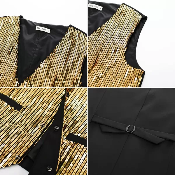 imageGRACE KARIN Mens Sequin Vest Slim Fit Shiny Dress Waistcoat Bowtie Set for Wedding Prom PartyGold