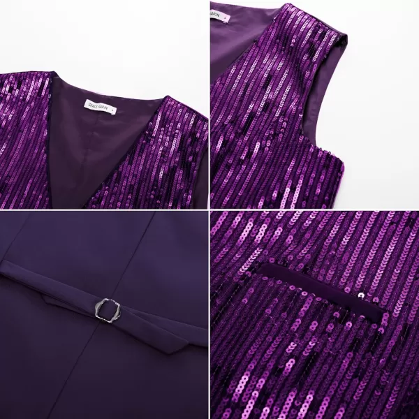 imageGRACE KARIN Mens Sequin Vest Slim Fit Shiny Dress Waistcoat Bowtie Set for Wedding Prom PartyPurple