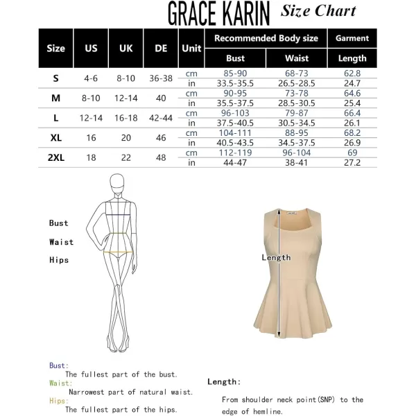 imageGRACE KARIN Peplum Tops for Women Sleeveless Square Neck Tank Top Summer Babydoll Shirts Business Casual BlousesApricot