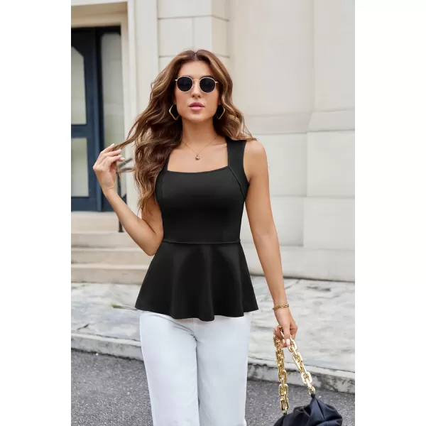 imageGRACE KARIN Peplum Tops for Women Sleeveless Square Neck Tank Top Summer Babydoll Shirts Business Casual BlousesBlack