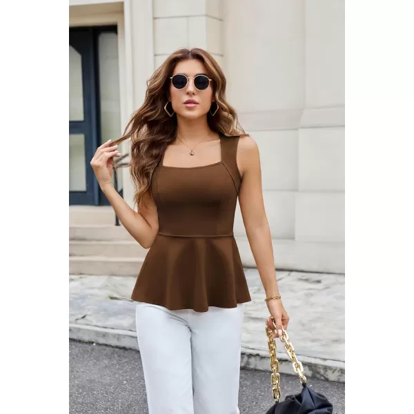 imageGRACE KARIN Peplum Tops for Women Sleeveless Square Neck Tank Top Summer Babydoll Shirts Business Casual BlousesBrown