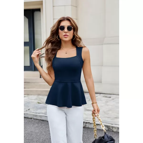 imageGRACE KARIN Peplum Tops for Women Sleeveless Square Neck Tank Top Summer Babydoll Shirts Business Casual BlousesDark Blue