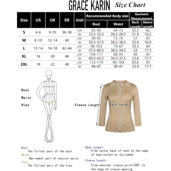 imageGRACE KARIN Sweaters for Women 34 Sleeve Polo Gold Button Knit Tops Slim Fitted Casual Work Collared Pullover SweatersKhaki