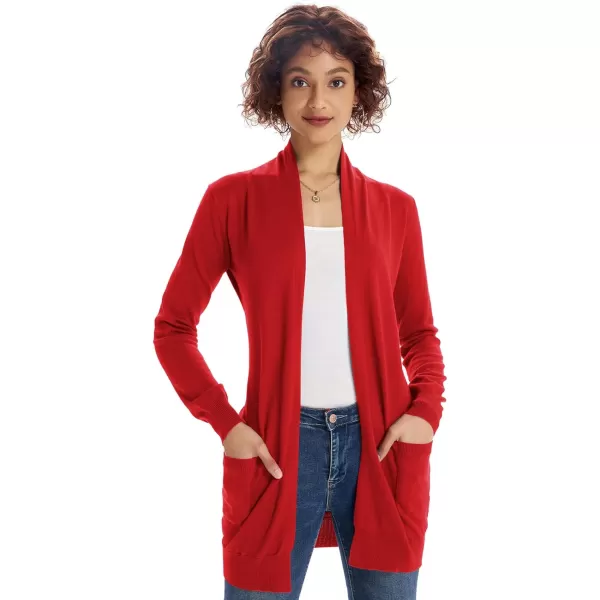 imageGRACE KARIN Women Lightweight Cardigan Sweaters with Pocket Long Sleeve ShrugsRed