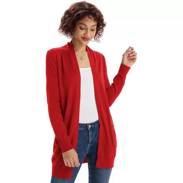 imageGRACE KARIN Women Lightweight Cardigan Sweaters with Pocket Long Sleeve ShrugsRed
