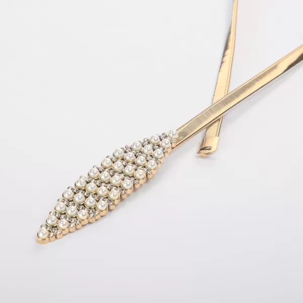 imageGRACE KARIN Women Skinny Metal Cinch Belt Gold Waistband Elastic Waist Belt CL633Gloddiamond Pearl