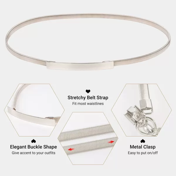 imageGRACE KARIN Women Skinny Metal Cinch Belt Gold Waistband Elastic Waist Belt CL633Silver