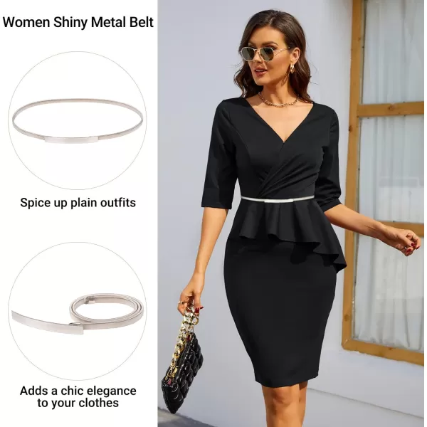 imageGRACE KARIN Women Skinny Metal Cinch Belt Gold Waistband Elastic Waist Belt CL633Silver