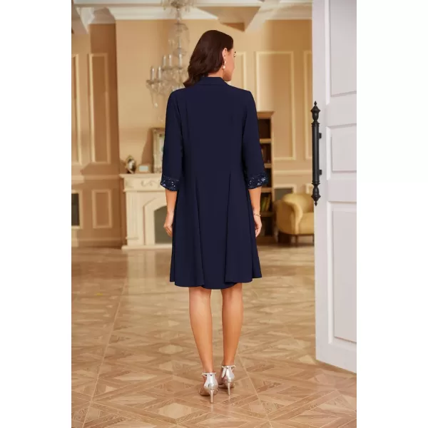 imageGRACE KARIN Womens 2 Pieces Mother of The Bride Dresses for Wedding Knee Length Chiffon Dress with 34 Sleeve Long JacketNavy Blue