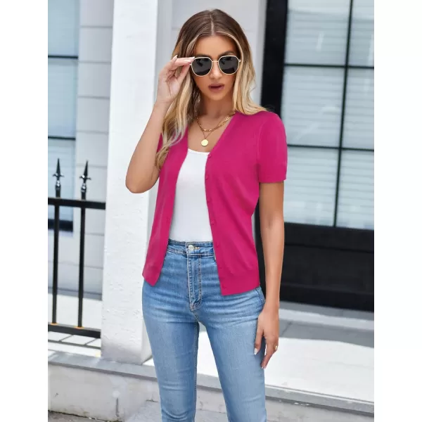 imageGRACE KARIN Womens 2024 Basic Summer Short Sleeve Cardigan Sweaters Lightweight VNeck Button Down Cropped Shrug SweaterHot Pink