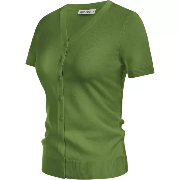 imageGRACE KARIN Womens 2024 Basic Summer Short Sleeve Cardigan Sweaters Lightweight VNeck Button Down Cropped Shrug SweaterLight Green