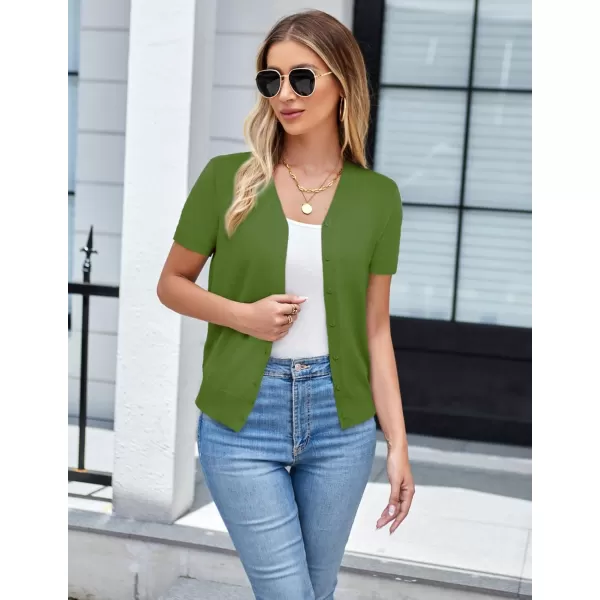 imageGRACE KARIN Womens 2024 Basic Summer Short Sleeve Cardigan Sweaters Lightweight VNeck Button Down Cropped Shrug SweaterLight Green