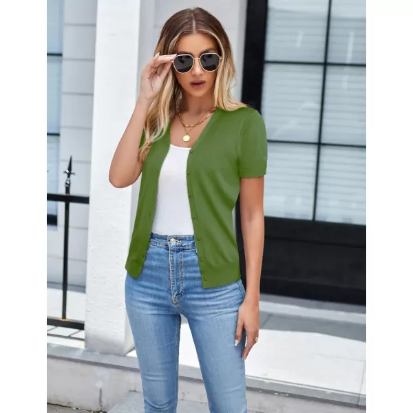 imageGRACE KARIN Womens 2024 Basic Summer Short Sleeve Cardigan Sweaters Lightweight VNeck Button Down Cropped Shrug SweaterLight Green