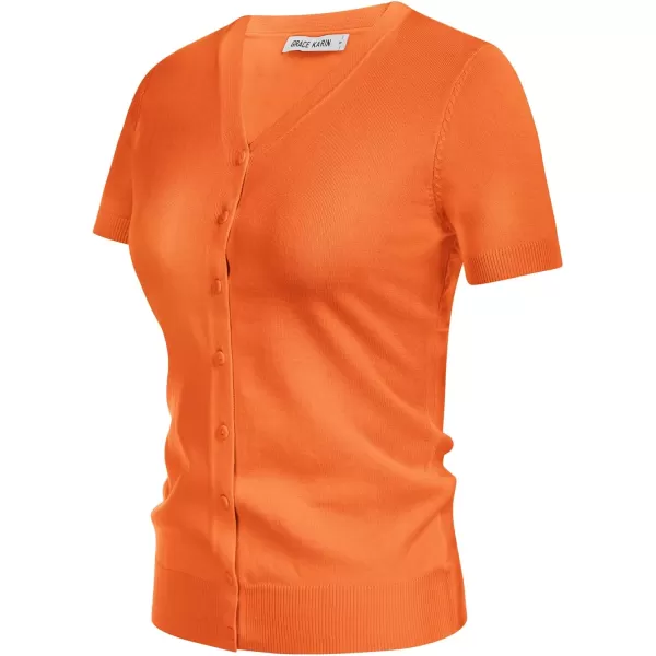 imageGRACE KARIN Womens 2024 Basic Summer Short Sleeve Cardigan Sweaters Lightweight VNeck Button Down Cropped Shrug SweaterShort Sleeve Orange
