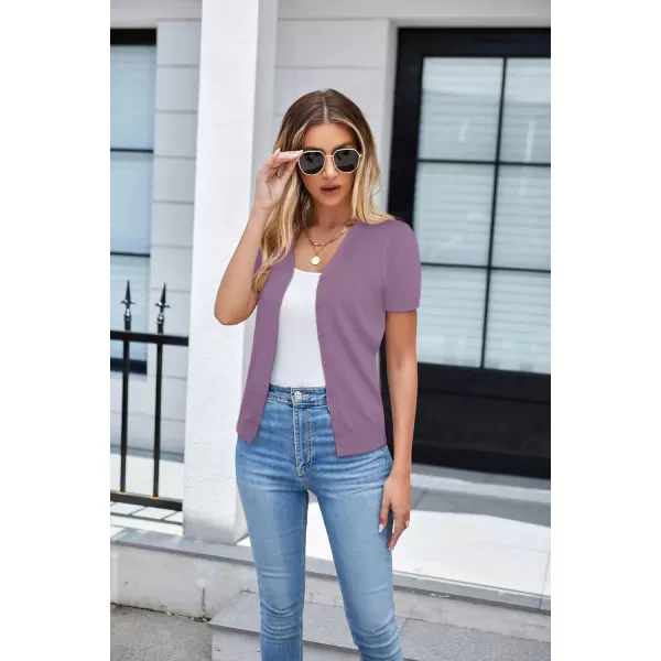 imageGRACE KARIN Womens 2024 Basic Summer Short Sleeve Cardigan Sweaters Lightweight VNeck Button Down Cropped Shrug SweaterShort Sleeve Purple