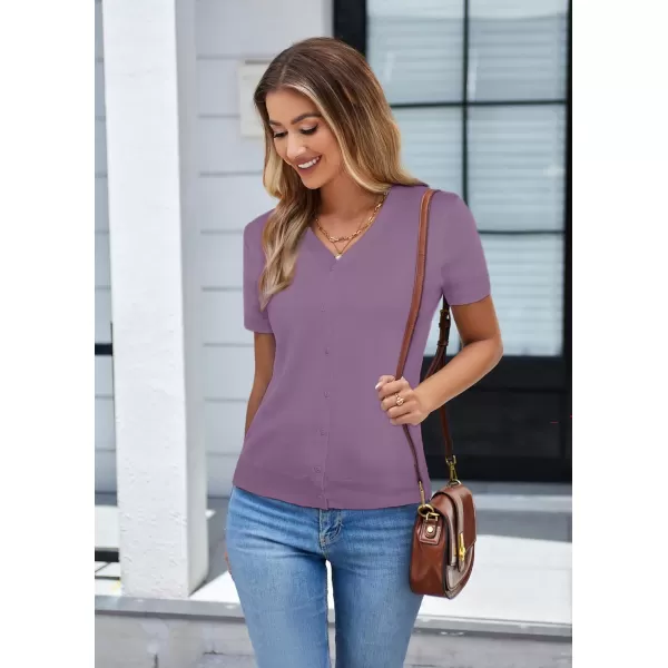 imageGRACE KARIN Womens 2024 Basic Summer Short Sleeve Cardigan Sweaters Lightweight VNeck Button Down Cropped Shrug SweaterShort Sleeve Purple