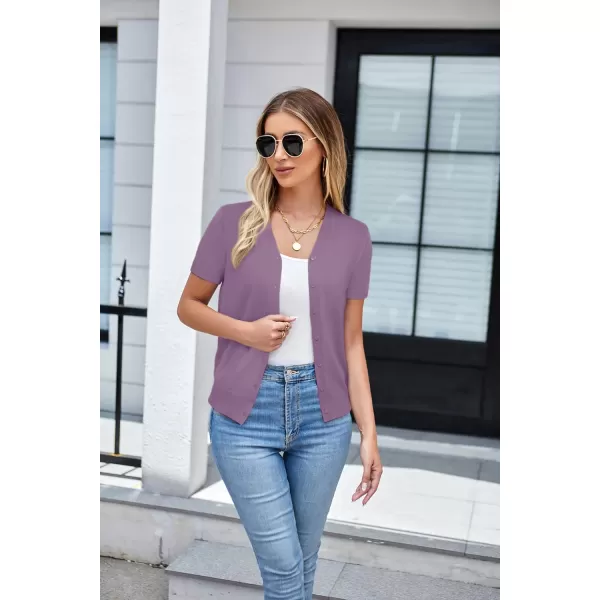 imageGRACE KARIN Womens 2024 Basic Summer Short Sleeve Cardigan Sweaters Lightweight VNeck Button Down Cropped Shrug SweaterShort Sleeve Purple
