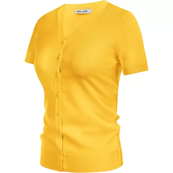 imageGRACE KARIN Womens 2024 Basic Summer Short Sleeve Cardigan Sweaters Lightweight VNeck Button Down Cropped Shrug SweaterShort Sleeve Yellow