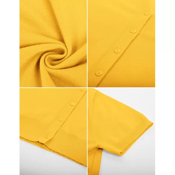 imageGRACE KARIN Womens 2024 Basic Summer Short Sleeve Cardigan Sweaters Lightweight VNeck Button Down Cropped Shrug SweaterShort Sleeve Yellow