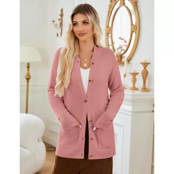 imageGRACE KARIN Womens 2024 Fall Long Sleeve Waffle Knit Cardigan Sweater Open Front Cardigan Button Loose Outerwear SXXLPink