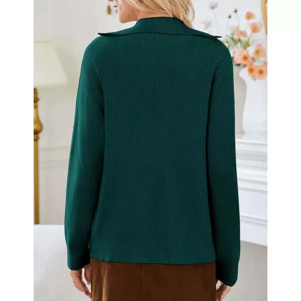 imageGRACE KARIN Womens 2024 Zip Up Cardigan Sweater Lapel Ribbed Knit Long Sleeve Sweater Jacket with Pockets Warm OutwearGreen