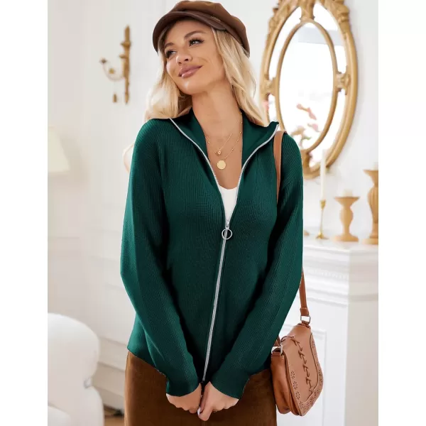 imageGRACE KARIN Womens 2024 Zip Up Cardigan Sweater Lapel Ribbed Knit Long Sleeve Sweater Jacket with Pockets Warm OutwearGreen