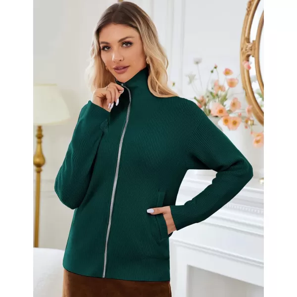 imageGRACE KARIN Womens 2024 Zip Up Cardigan Sweater Lapel Ribbed Knit Long Sleeve Sweater Jacket with Pockets Warm OutwearGreen