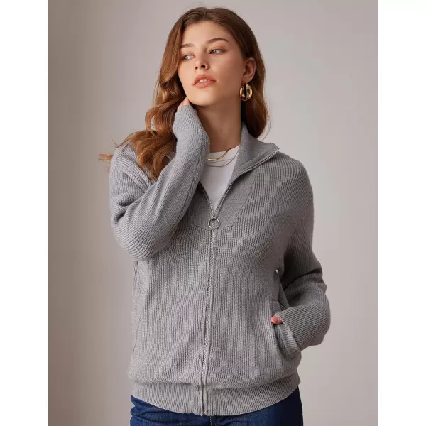 imageGRACE KARIN Womens 2024 Zip Up Cardigan Sweater Lapel Ribbed Knit Long Sleeve Sweater Jacket with Pockets Warm OutwearGrey