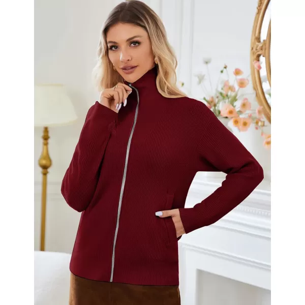 imageGRACE KARIN Womens 2024 Zip Up Cardigan Sweater Lapel Ribbed Knit Long Sleeve Sweater Jacket with Pockets Warm OutwearRed